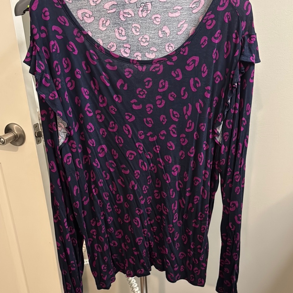 LOFT Black Ruffled Long Sleeve Blouse